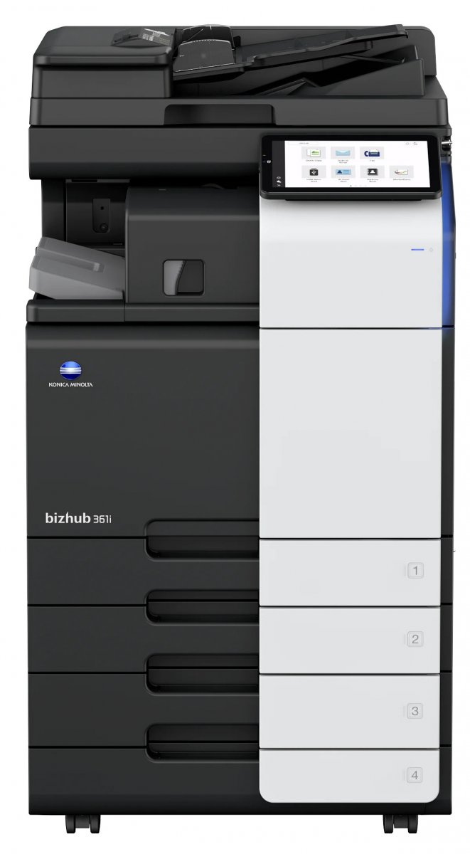 Multifunctionala alb negru Konica Minolta A3 Bizhub 361i, set cu DF-632, stand si toner